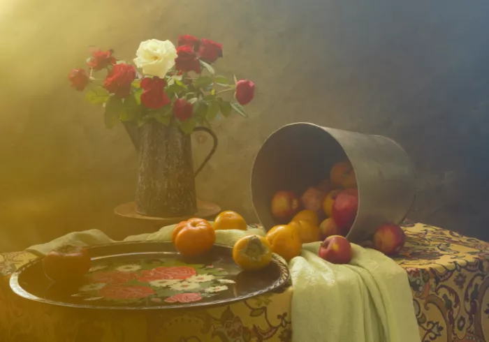UstinaGreen: Bodegón con rosas y frutas