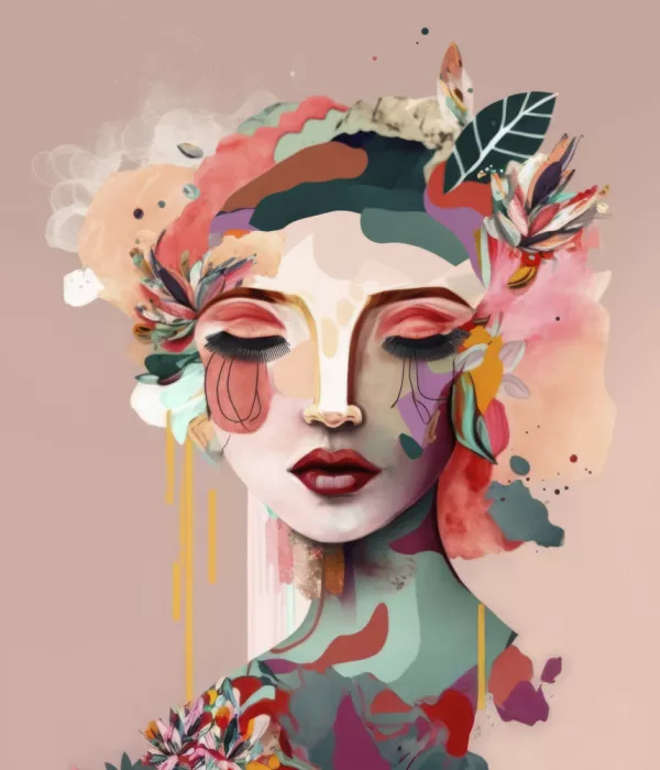 Eve, Bella: Woman Face Portrait with Floral Elements