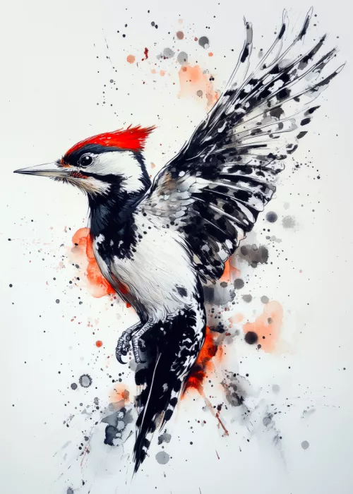 Jaszke, Justyna: Pájaro Carpintero - Obra de arte en acuarela