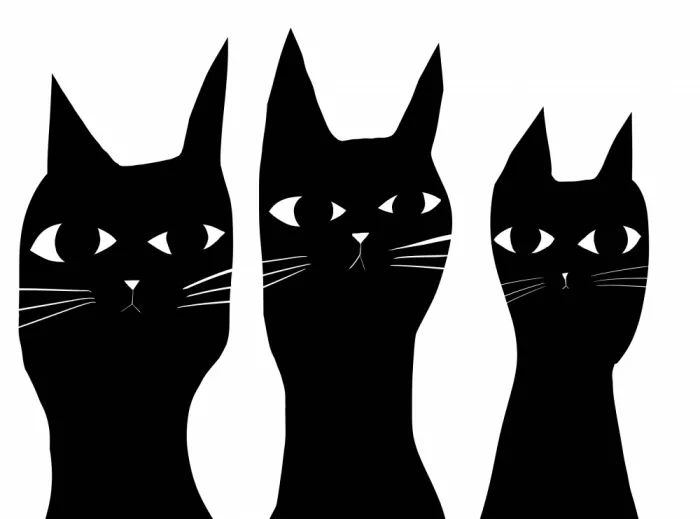 Bursic, Sharyn: Drei schwarze Katzen, die eine Katze beobachten