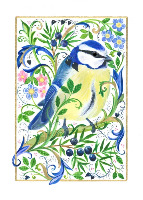 Brent, Isabelle: Farbige Blaumeise mit Blumenmuster