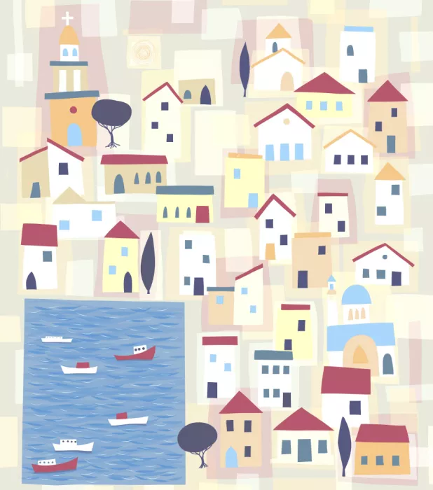 Squirrell, Nic: Pueblo mediterráneo con casas coloridas