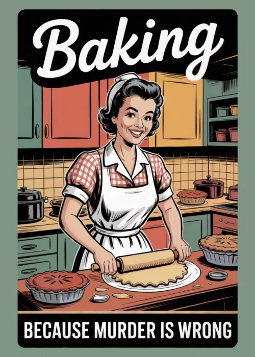 Magnusson, Andreas: Donna allegra che cuoce in una cucina retrò
