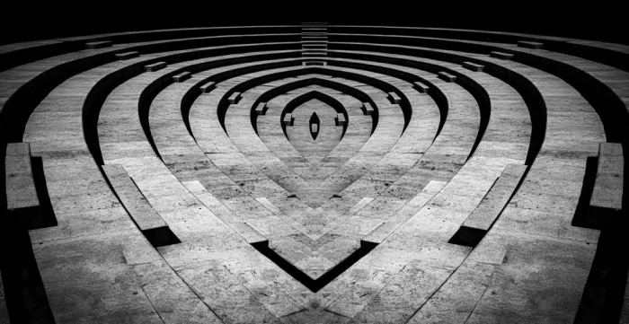 Ras, Abu Ali: Symmetrical Abstract of Amphitheater Steps in Black and White