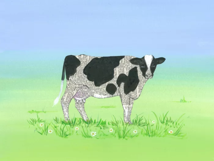 Brent, Isabelle: Una vaca con texto de periódico