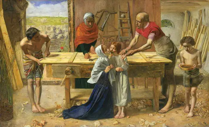 Millais, John Everet: Kristus v domě rodičů (tesařská dílna)