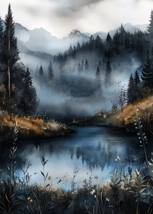 Jaszke, Justyna: Lago tranquilo pintura en acuarela