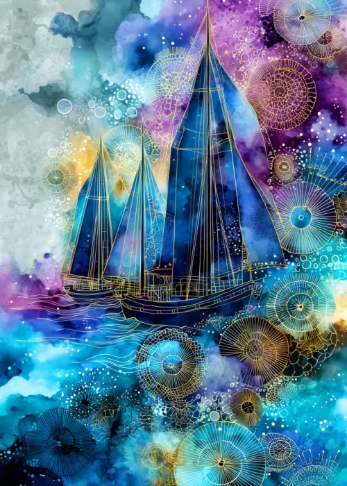 Jaszke, Justyna: Arte náutico marino Acuarela barco (7)