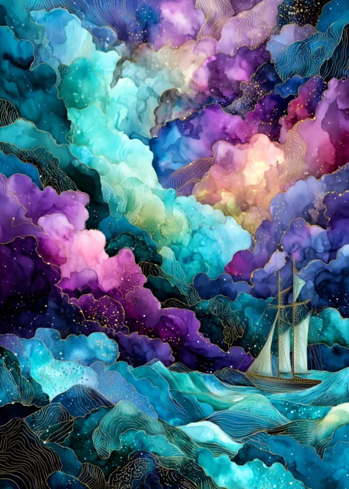 Jaszke, Justyna: Arte Náutico del Mar Acuarela Barco (14)