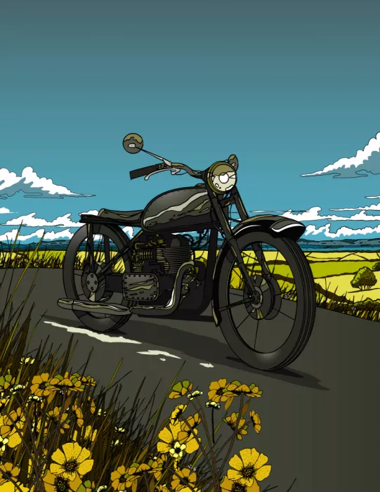 Nicholas: Vintage-Motorrad auf der offenen Straße