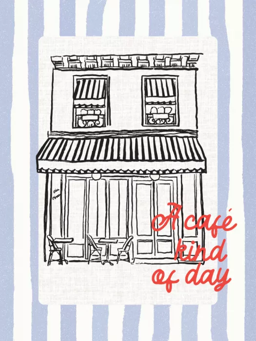 Dash, and Jolly: Un día de café sobre rayas azules