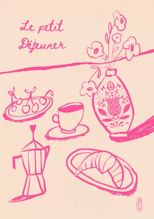 Nell, Dirkie: Le Petit Dejeuner Breakfast Poster in Pink