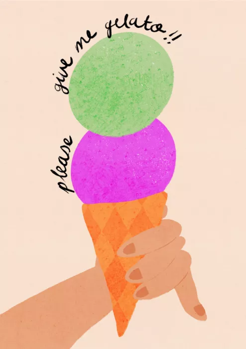 Nell, Dirkie: Please Give Me Gelato Ice Cream Typography Poster Blueberry and Mint