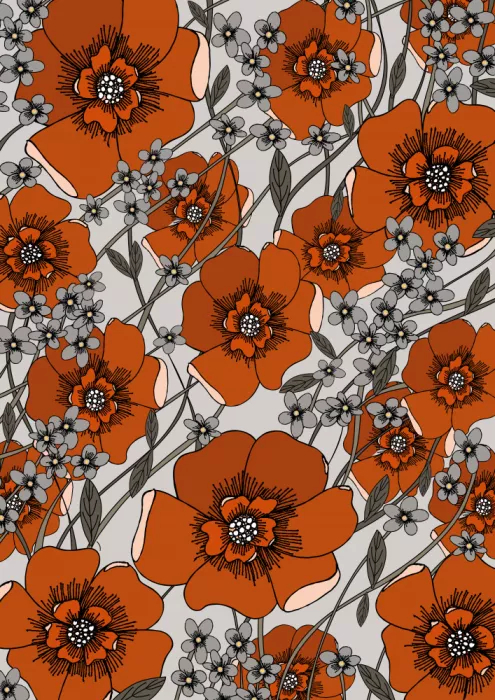 Nicholas: Flowers In The Garden Red and Grey