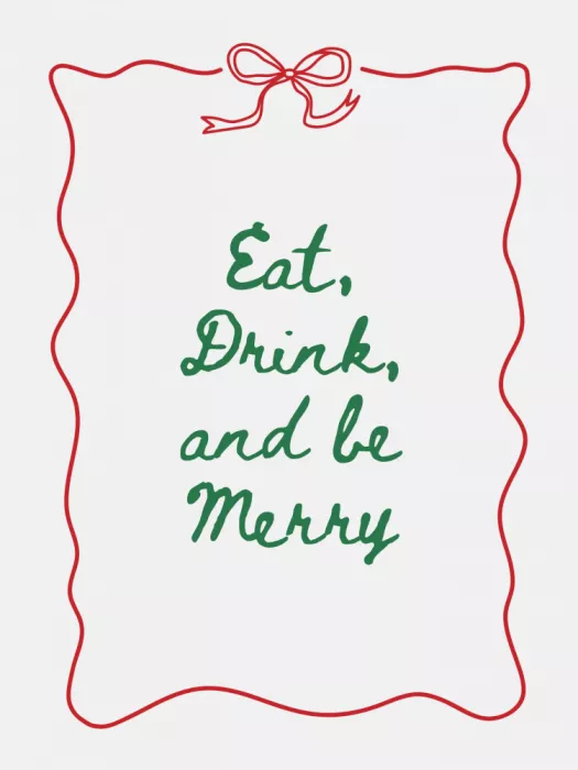 Dash, and Jolly: Eat Drink and Be Merry Bow Border - Green w Red Border