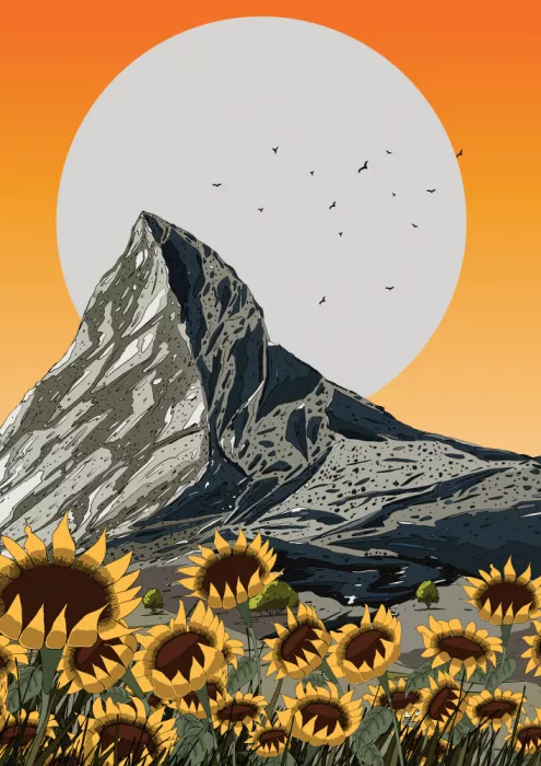 Nicholas: Pradera de girasoles en la montaña