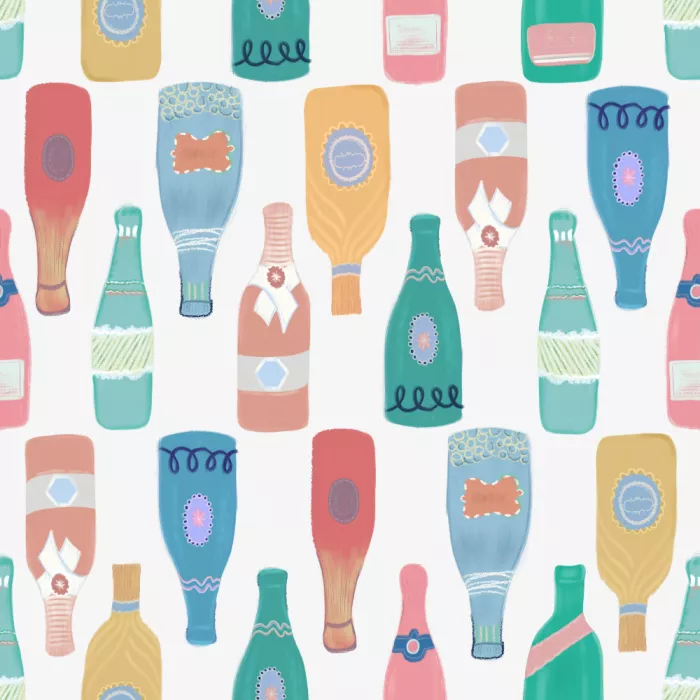 GULSENGUNEL: Champagne, Wine Bottle Pattern White S6