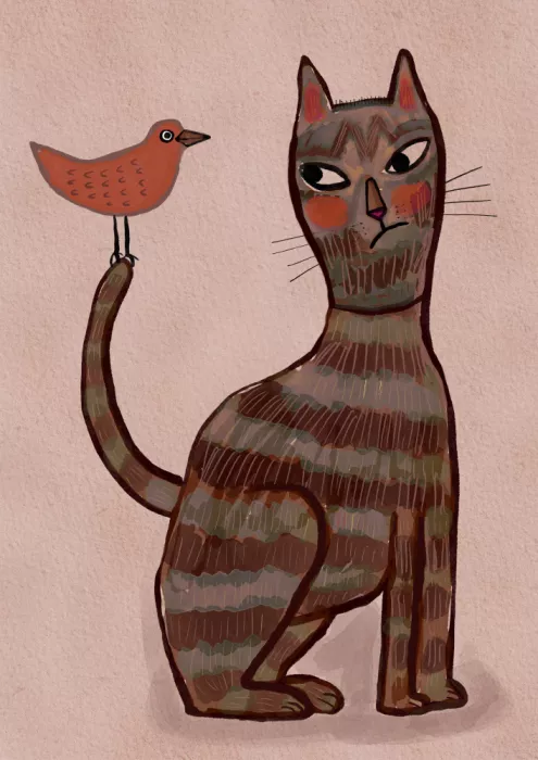 Bursic, Sharyn: Naive Katze und Vogel