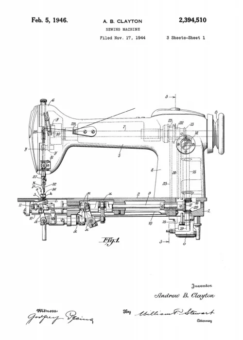 Magnusson, Andreas: Nähmaschinen-Patent 1944