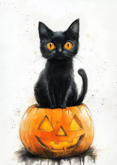 Jaszke, Justyna: Balck Cat and Pumpkin Halloween Scene (1)