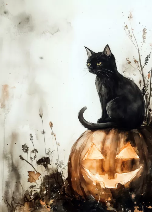 Jaszke, Justyna: Gato negro y calabaza - Escena de Halloween (2)
