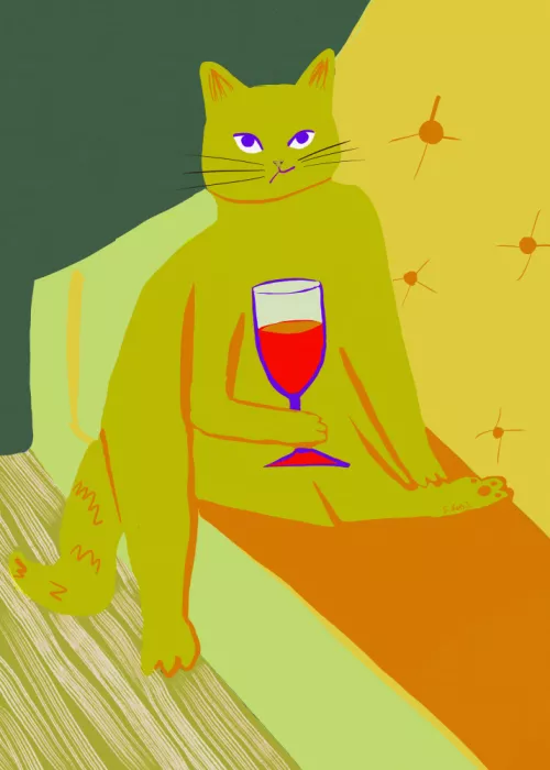 Bursic, Sharyn: Große grüne Katze genießt Wein