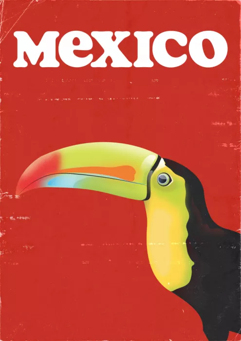 Nicholas: México Tucán cartel vintage de viaje Rojo