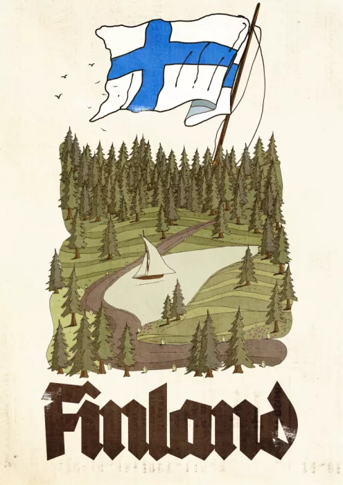 Nicholas: Finsko Vintage cestovní plakát