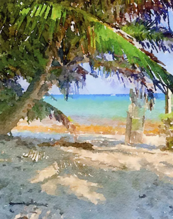 Studio, Megan Breanna: Paesaggio tropicale in acquerello