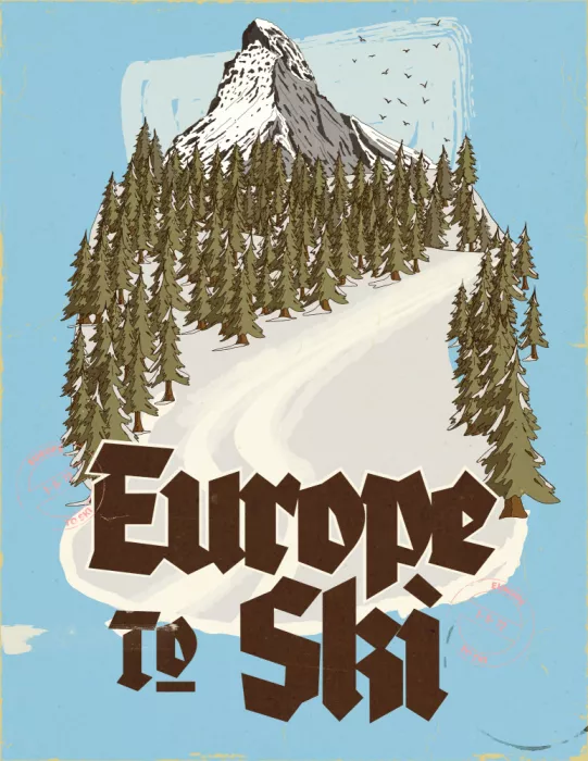 Nicholas: Europa para esquiar - Postal vintage Cielo azul