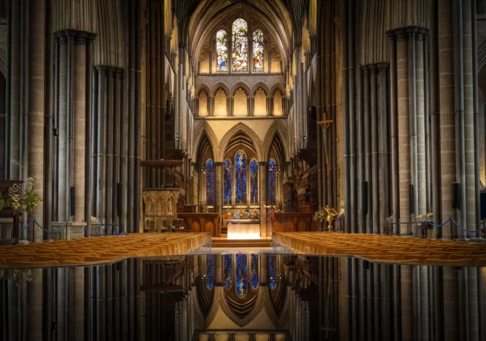 B, Sophie: Reflection, Salisbury Cathedral font