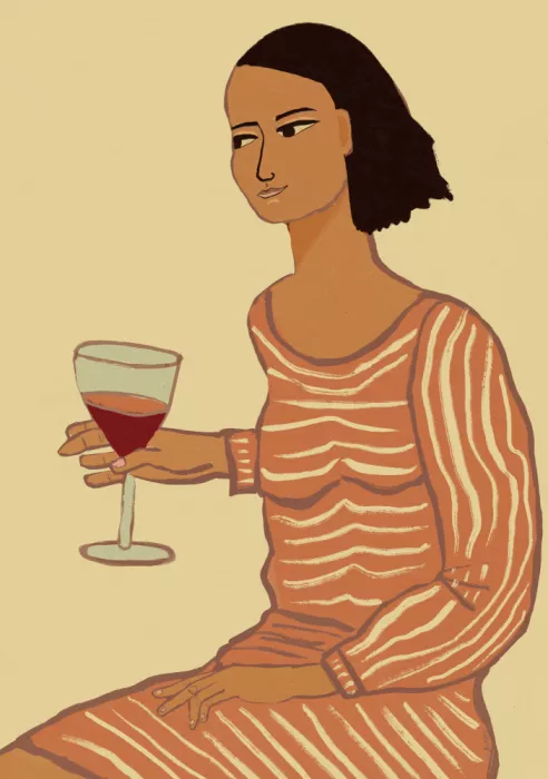 Bursic, Sharyn: Dame mit Wein sitzend