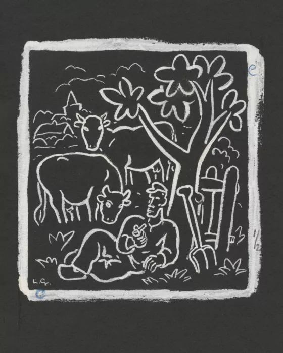 Gestel, Leo: Boer Rustend Onder Een Boom In Een Weiland Met Koeien (1891   1941)