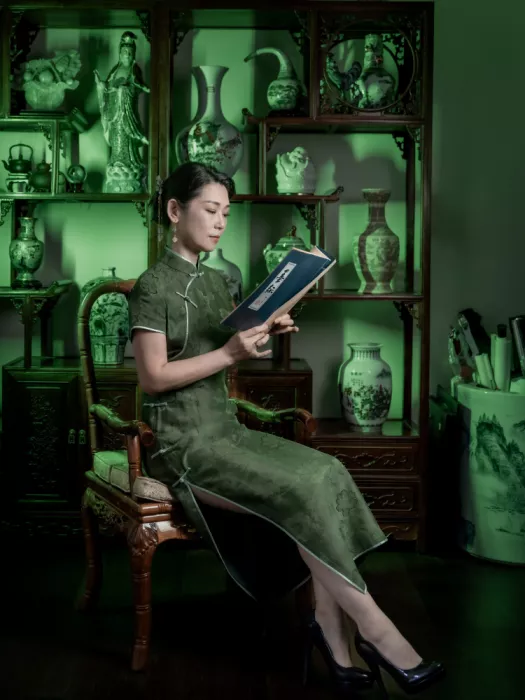 Wang, Jeff: Una elegante dama china en una sala de lectura tradicional