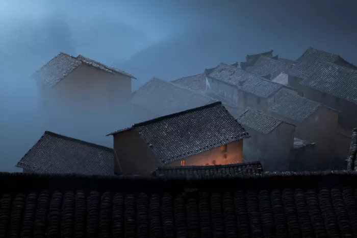 Ye, NingYun: Lumières des maisons dans le brouillard