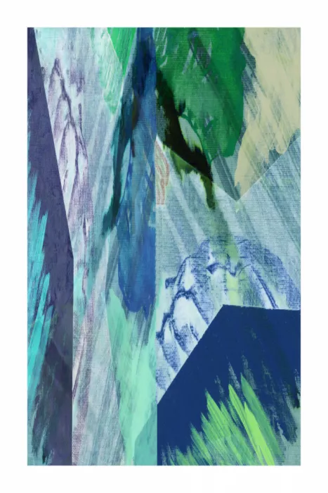 cartissi: Collage abstracto impreso en verde esmeralda y azul verdoso