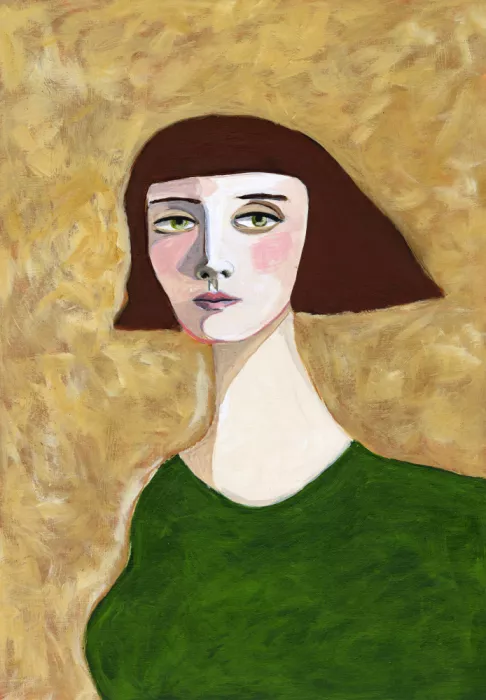 Bursic, Sharyn: Expressive Portrait Lady with Bob Haircut green eyes
