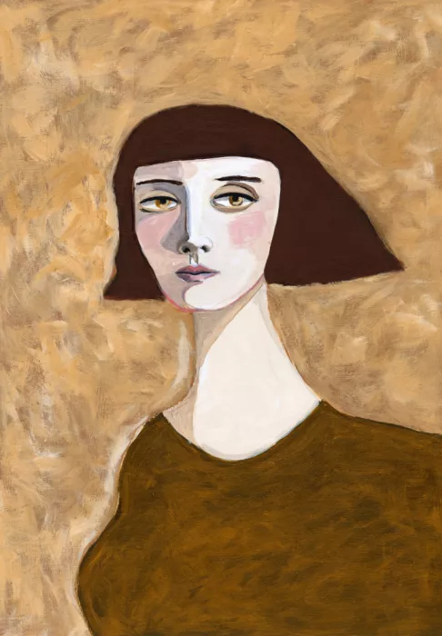 Bursic, Sharyn: Expressives Porträt einer Dame mit Bobfrisur und grünen Augen