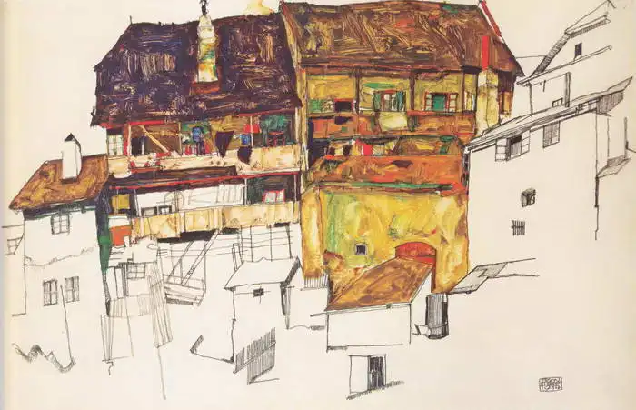 Schiele, Egon: Staré domy v Českém Krumlově