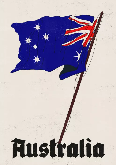 Nicholas: Bandera de Australia – cartel de viaje vintage