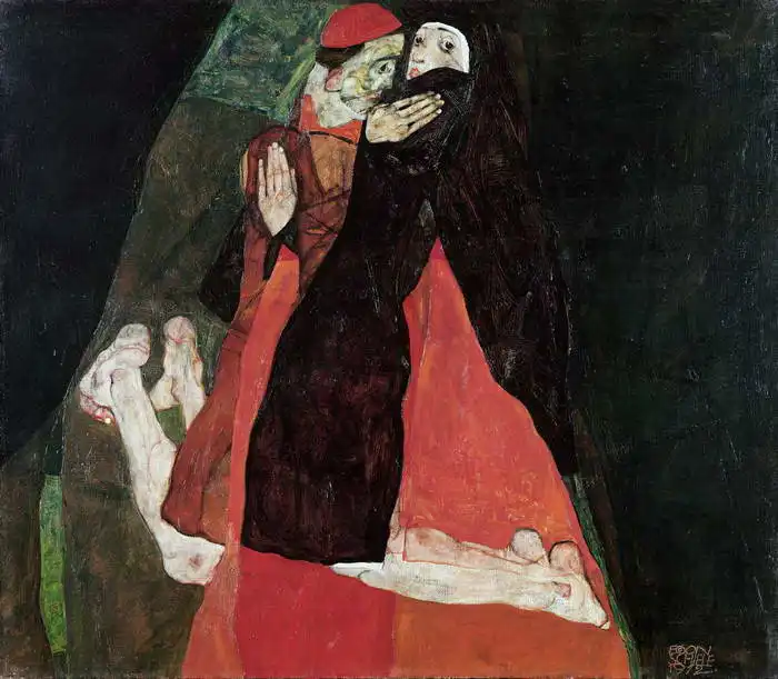 Schiele, Egon: Kardinál a jeptiška (pohlazení)