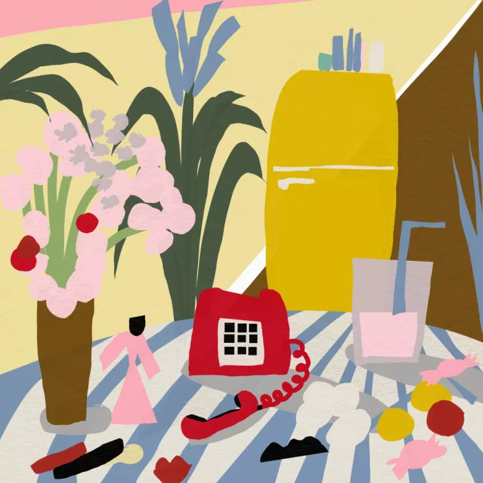 George, Josie: Soft Still life textured vase home sweet telephone red painting