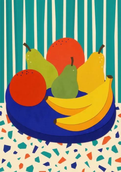 Prints, Art Melloi: Coupe de fruits colorée - Nature morte