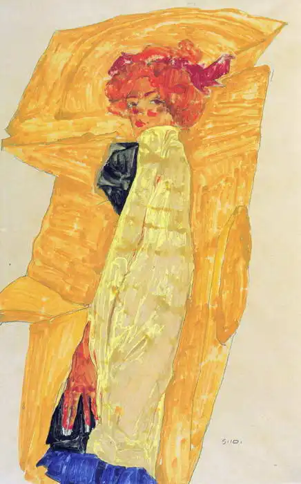 Schiele, Egon: Gerti před okrovou drapérií