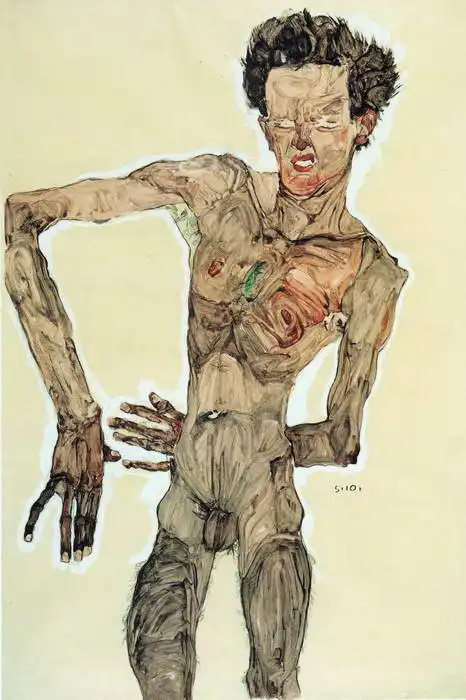 Schiele, Egon: Autoportrét s úšklebkem
