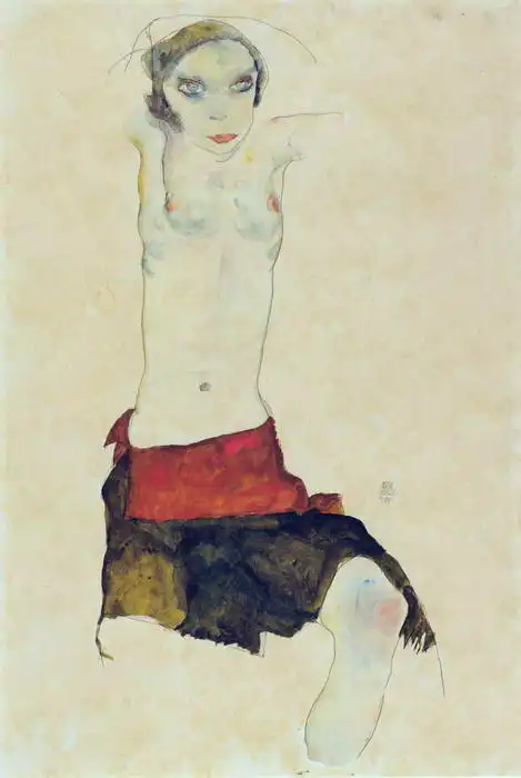 Schiele, Egon: Polonahá sedící dívka
