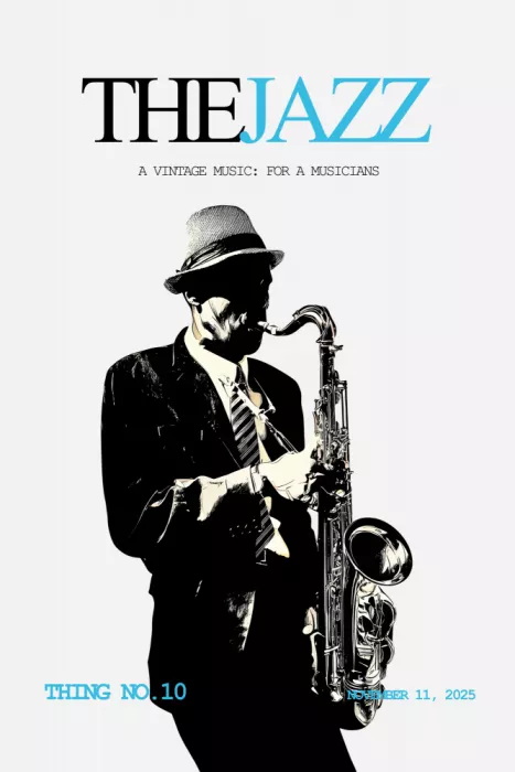Kulik, Rafal: Musicista jazz vintage che suona il sassofono con cappello fedora, stile arte grafica