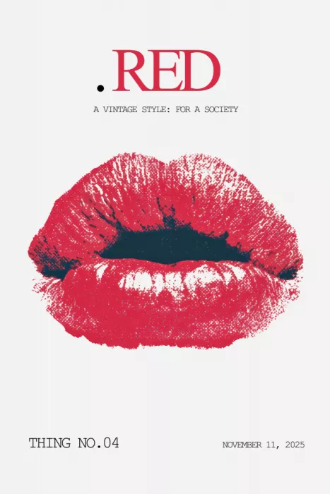Kulik, Rafal: Labios rojos atrevidos con texto vintage "RED" y "A Vintage Style: For A Society"