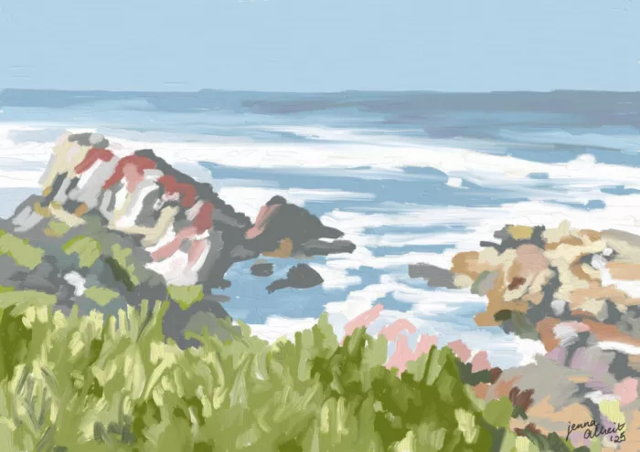 Alheit, Jenna: Passeggiata sul lungomare, Hermanus, Sudafrica, 2025