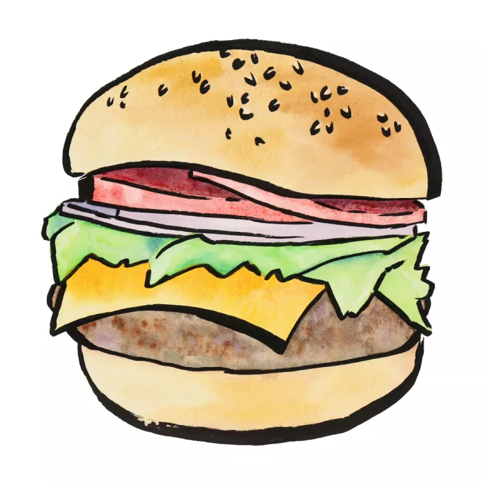 Bruns, Natalie: Bun of hamburger with cheese tomato and lettuce